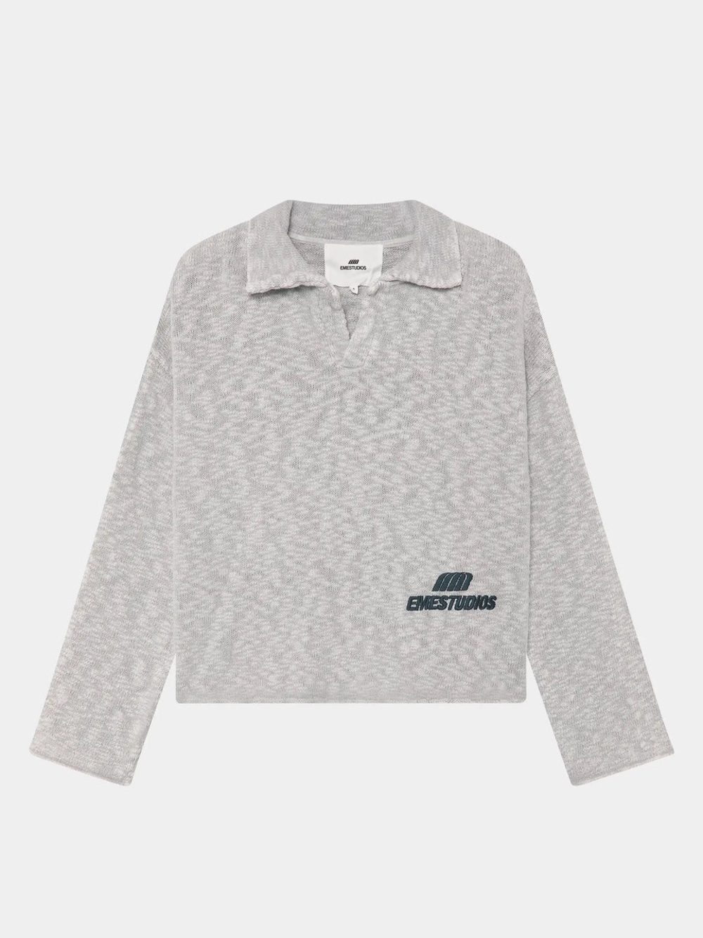 EME Studios Kiff Grey Distressed Knit Polo Sweater Size XS Oversized - Picture 3 of 10